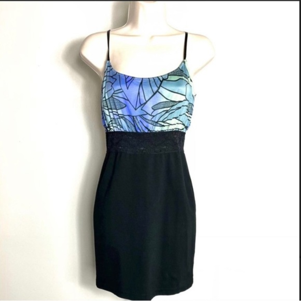 Free People Vintage Y2K Lace‎ and Abstract Print Mini Bodycon Dress Size Large